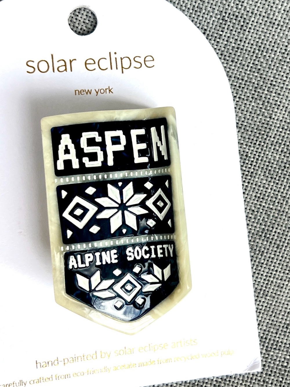 Solar Eclipse Aspen Alpine Society hair claw clip NAVY CREAM mother of pearl